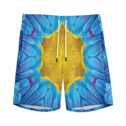 Blue And Pink Flowers Kaleidoscope Print Men's Sports Shorts
