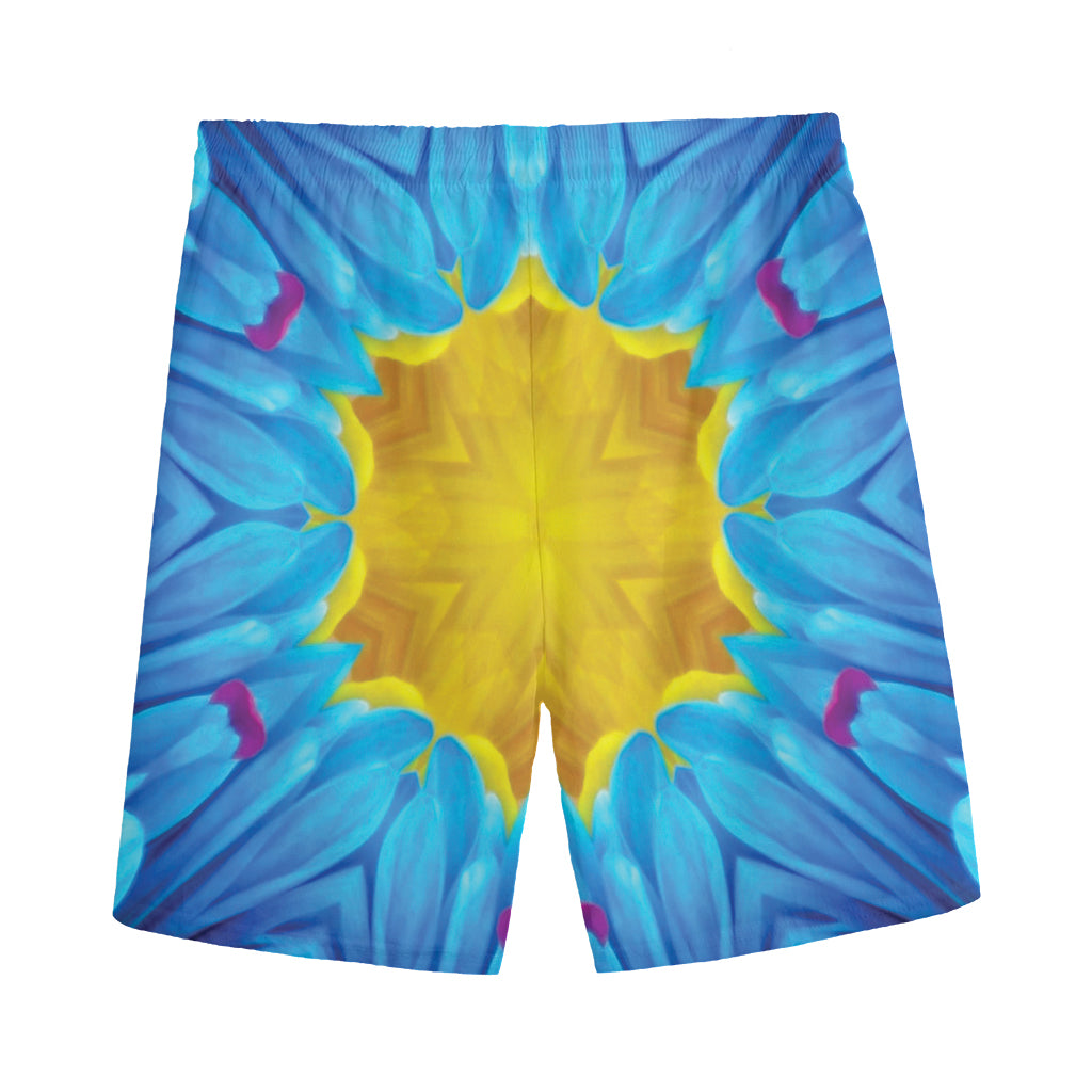 Blue And Pink Flowers Kaleidoscope Print Men's Sports Shorts