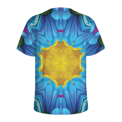 Blue And Pink Flowers Kaleidoscope Print Men's Sports T-Shirt