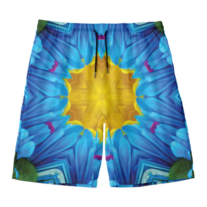 Blue And Pink Flowers Kaleidoscope Print Men's Swim Trunks