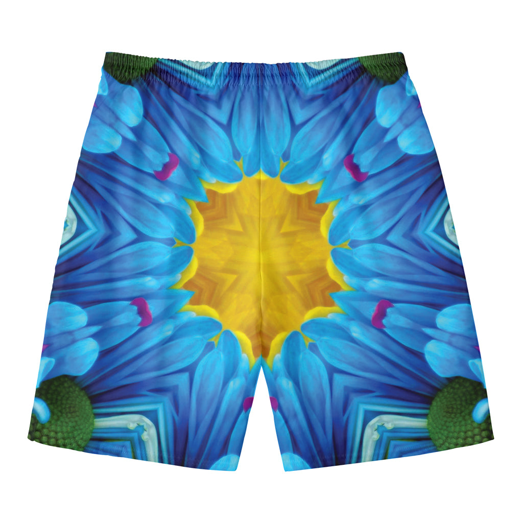 Blue And Pink Flowers Kaleidoscope Print Men's Swim Trunks