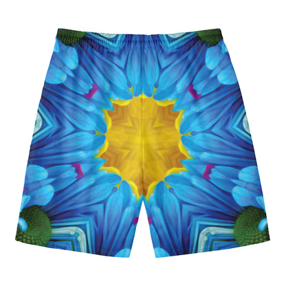 Blue And Pink Flowers Kaleidoscope Print Men's Swim Trunks