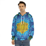 Blue And Pink Flowers Kaleidoscope Print Men's Velvet Pullover Hoodie