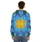 Blue And Pink Flowers Kaleidoscope Print Men's Velvet Pullover Hoodie