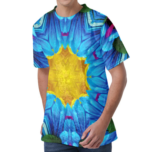 Blue And Pink Flowers Kaleidoscope Print Men's Velvet T-Shirt