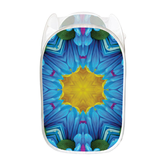 Blue And Pink Flowers Kaleidoscope Print Mesh Laundry Hamper
