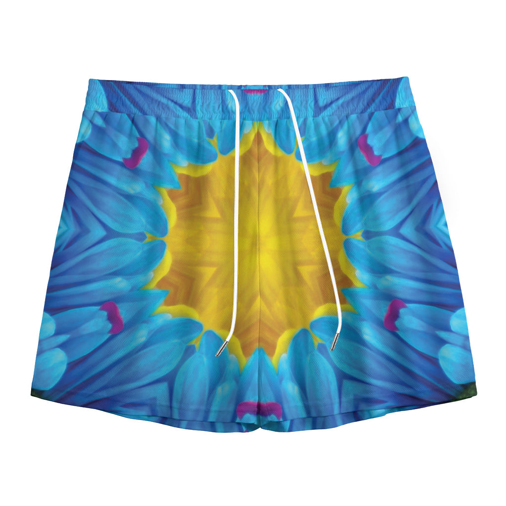 Blue And Pink Flowers Kaleidoscope Print Mesh Shorts