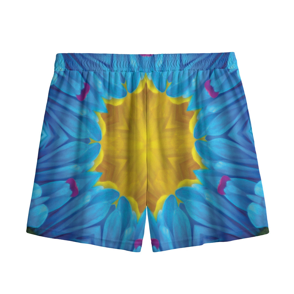 Blue And Pink Flowers Kaleidoscope Print Mesh Shorts