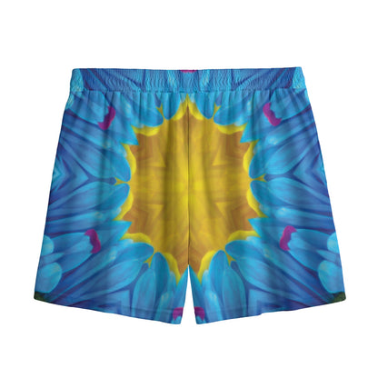 Blue And Pink Flowers Kaleidoscope Print Mesh Shorts