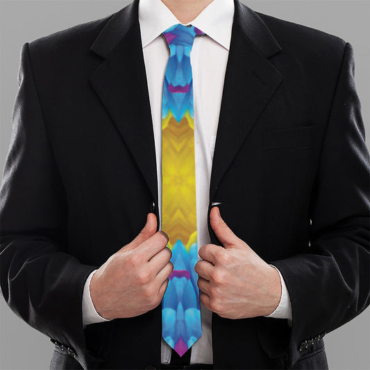 Blue And Pink Flowers Kaleidoscope Print Necktie