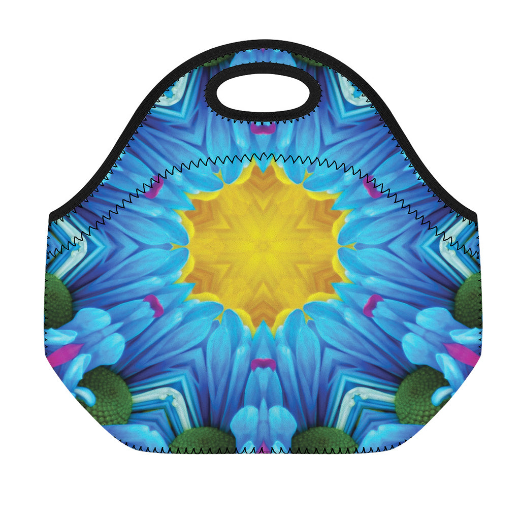 Blue And Pink Flowers Kaleidoscope Print Neoprene Lunch Bag