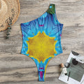 Blue And Pink Flowers Kaleidoscope Print One Shoulder Bodysuit