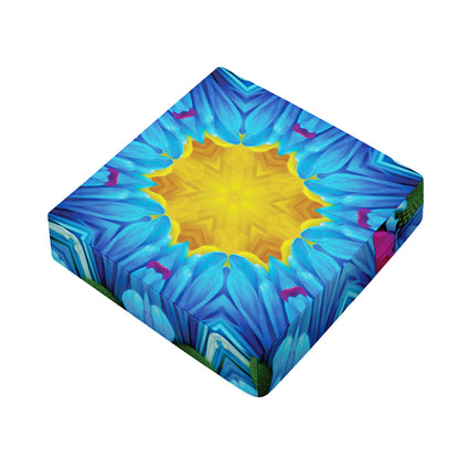 Blue And Pink Flowers Kaleidoscope Print Outdoor Seat Cushion Cover