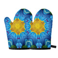 Blue And Pink Flowers Kaleidoscope Print Oven Mitts