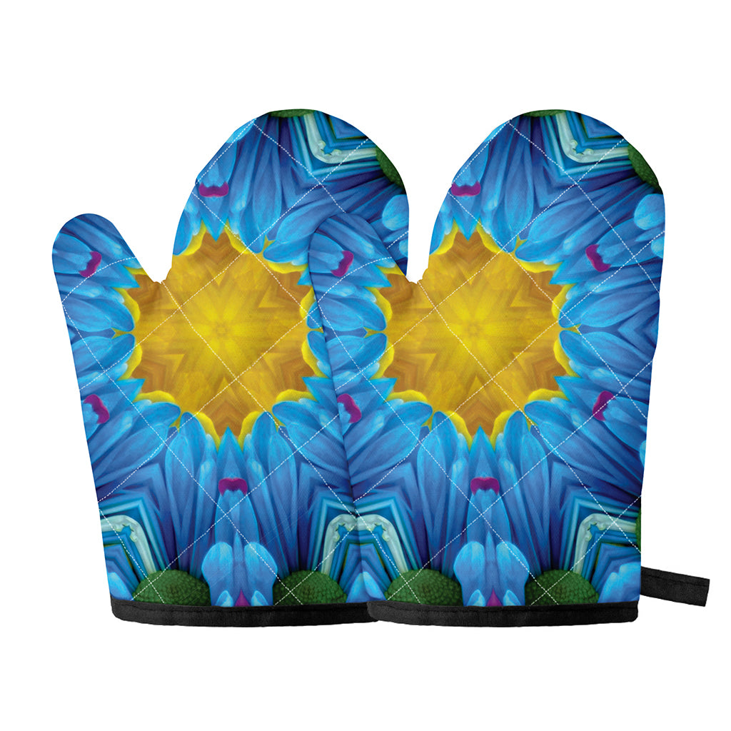 Blue And Pink Flowers Kaleidoscope Print Oven Mitts