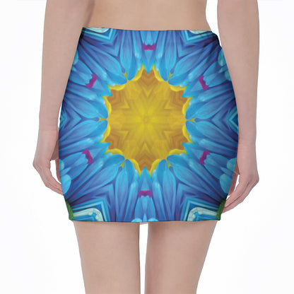 Blue And Pink Flowers Kaleidoscope Print Pencil Mini Skirt
