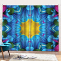 Blue And Pink Flowers Kaleidoscope Print Pencil Pleat Curtains