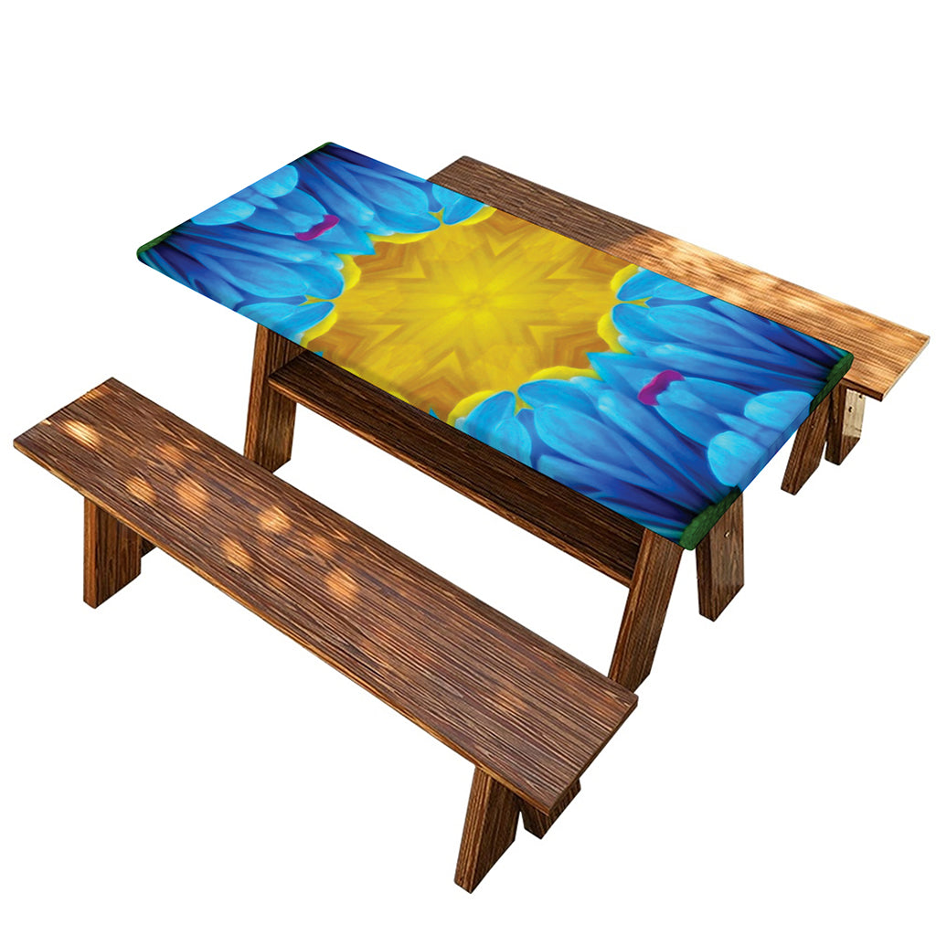 Blue And Pink Flowers Kaleidoscope Print Picnic Table Cover