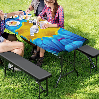 Blue And Pink Flowers Kaleidoscope Print Picnic Table Cover