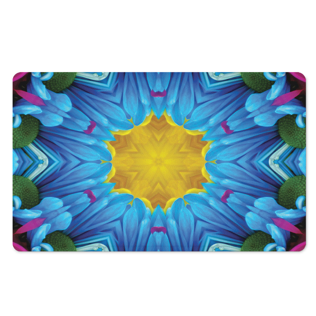 Blue And Pink Flowers Kaleidoscope Print Polyester Doormat