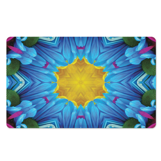 Blue And Pink Flowers Kaleidoscope Print Polyester Doormat