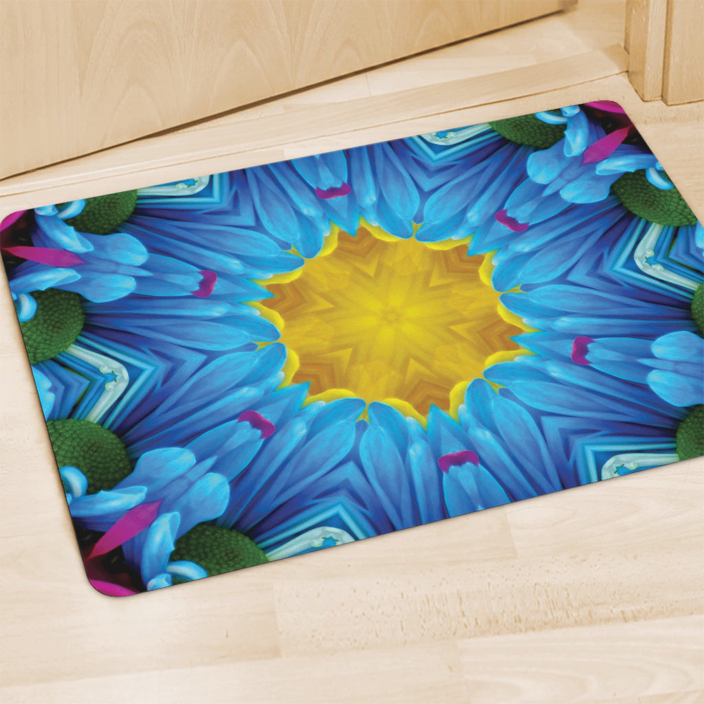 Blue And Pink Flowers Kaleidoscope Print Polyester Doormat