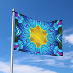 Blue And Pink Flowers Kaleidoscope Print Polyester Flag