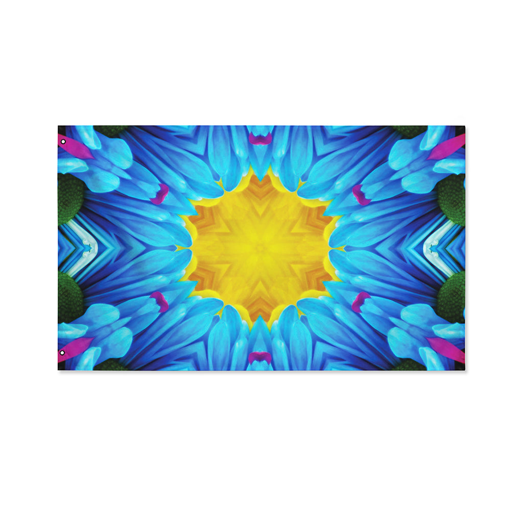 Blue And Pink Flowers Kaleidoscope Print Polyester Flag