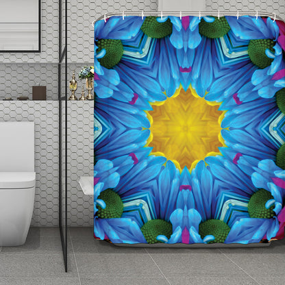Blue And Pink Flowers Kaleidoscope Print Polyester Shower Curtain