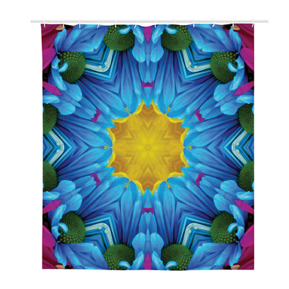 Blue And Pink Flowers Kaleidoscope Print Polyester Shower Curtain
