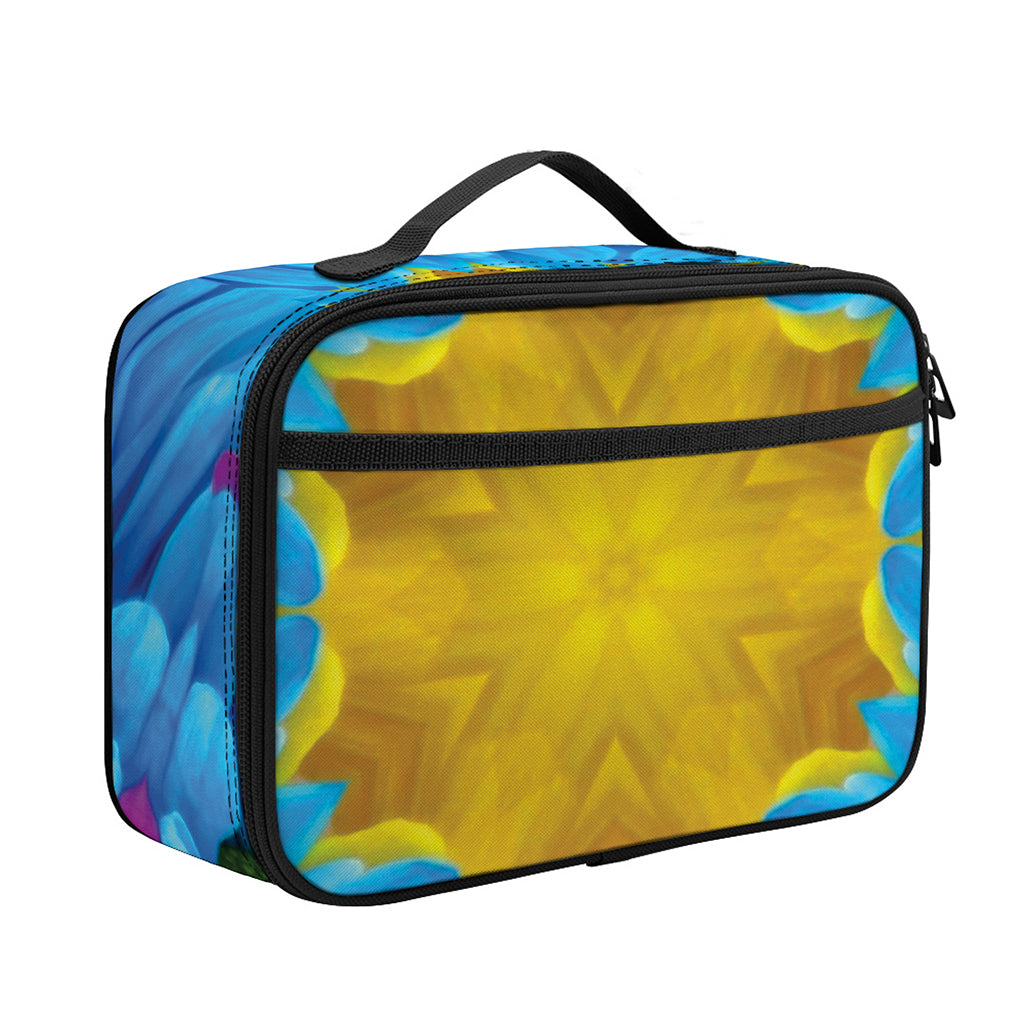 Blue And Pink Flowers Kaleidoscope Print Portable Lunch Bag