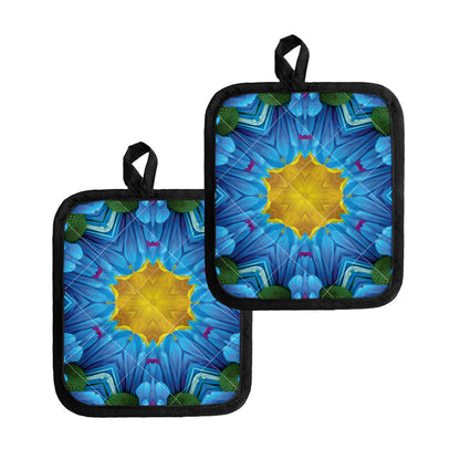 Blue And Pink Flowers Kaleidoscope Print Pot Holders