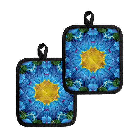 Blue And Pink Flowers Kaleidoscope Print Pot Holders