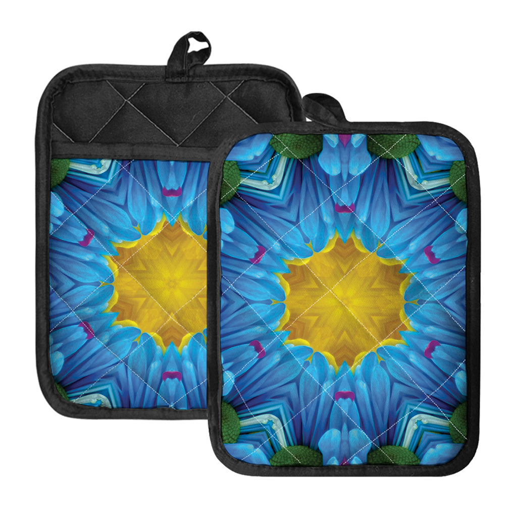 Blue And Pink Flowers Kaleidoscope Print Pot Holders With Pocket