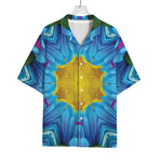 Blue And Pink Flowers Kaleidoscope Print Rayon Hawaiian Shirt