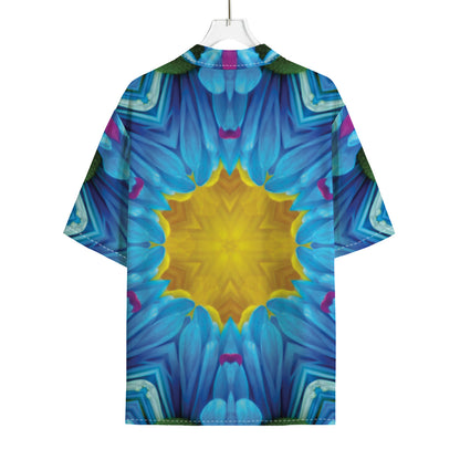 Blue And Pink Flowers Kaleidoscope Print Rayon Hawaiian Shirt