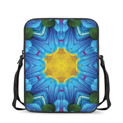 Blue And Pink Flowers Kaleidoscope Print Rectangular Crossbody Bag
