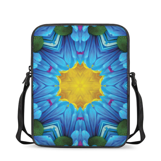 Blue And Pink Flowers Kaleidoscope Print Rectangular Crossbody Bag