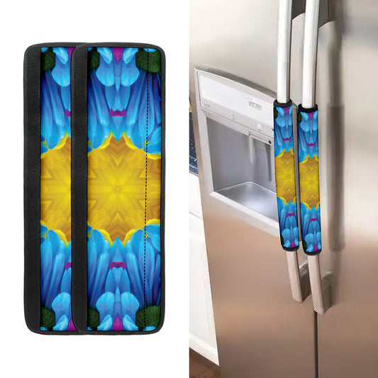 Blue And Pink Flowers Kaleidoscope Print Refrigerator Handle Covers