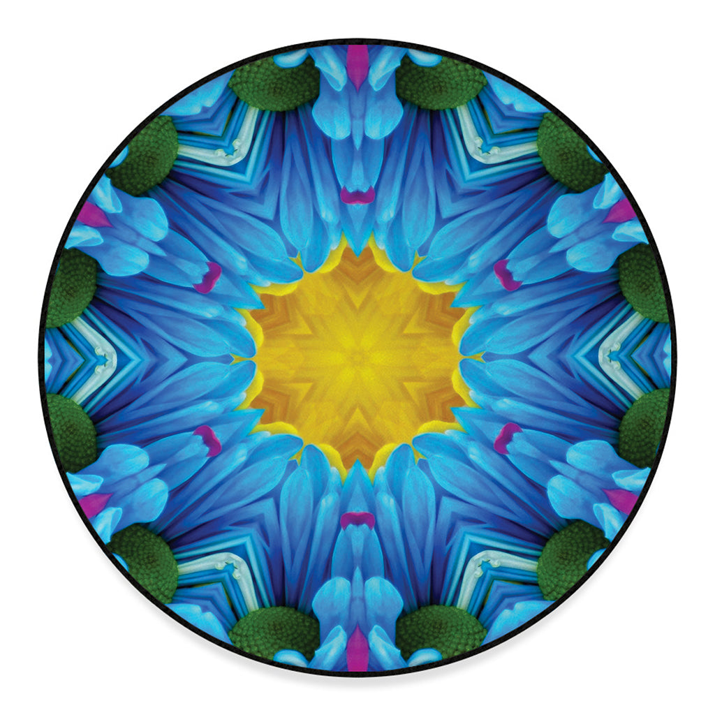 Blue And Pink Flowers Kaleidoscope Print Round Floor Mat