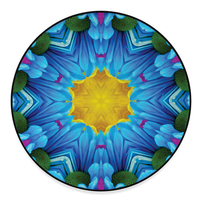 Blue And Pink Flowers Kaleidoscope Print Round Floor Mat
