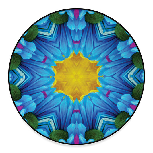 Blue And Pink Flowers Kaleidoscope Print Round Floor Mat