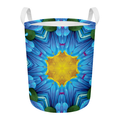 Blue And Pink Flowers Kaleidoscope Print Round Laundry Basket