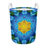 Blue And Pink Flowers Kaleidoscope Print Round Laundry Basket