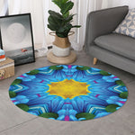Blue And Pink Flowers Kaleidoscope Print Round Rug
