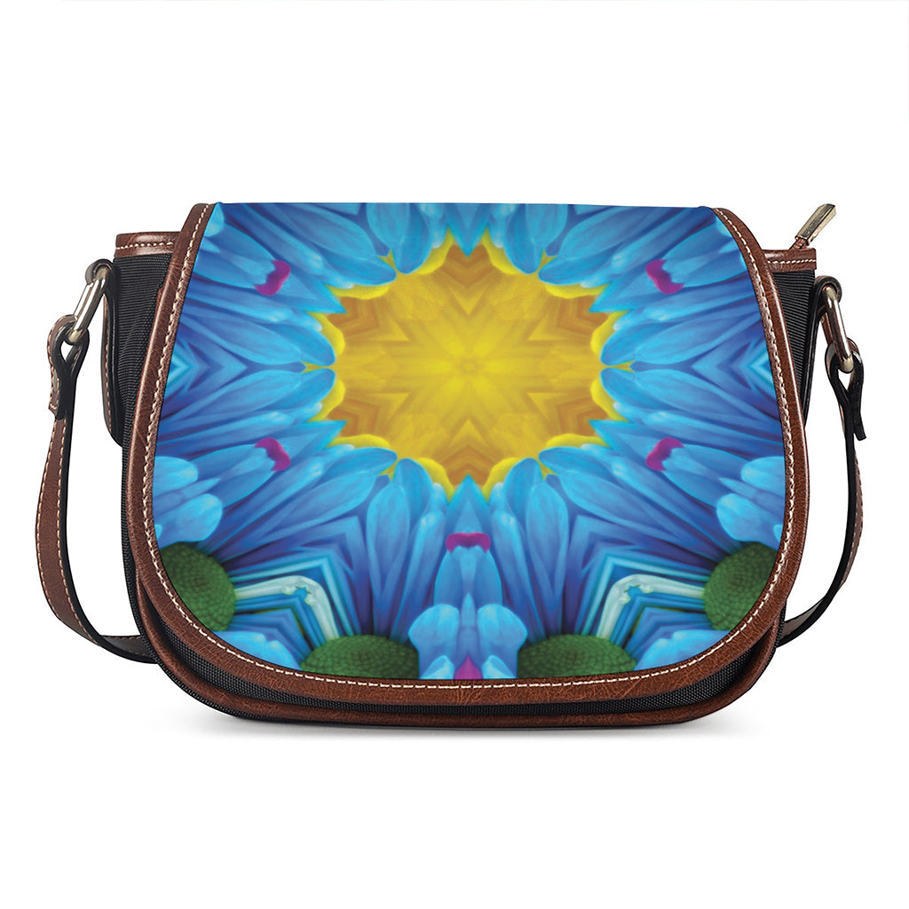 Blue And Pink Flowers Kaleidoscope Print Saddle Bag