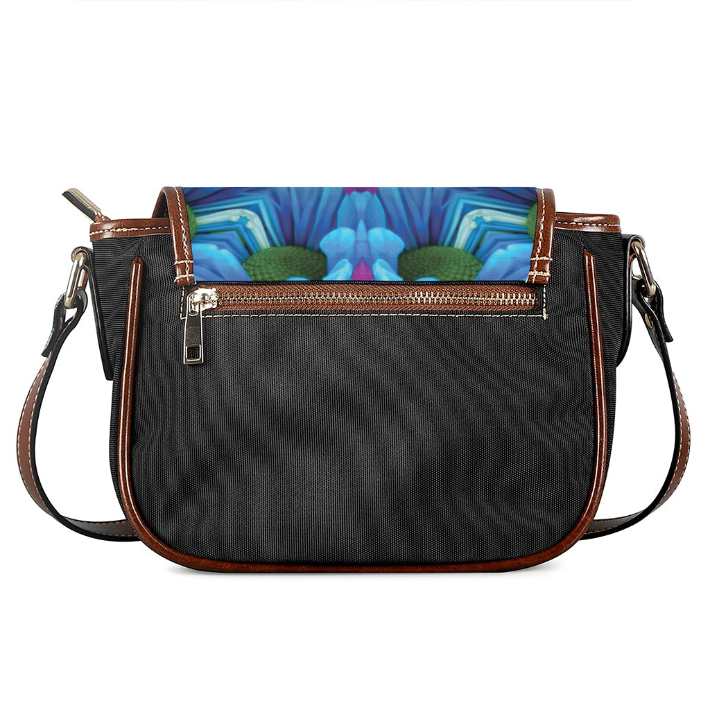 Blue And Pink Flowers Kaleidoscope Print Saddle Bag