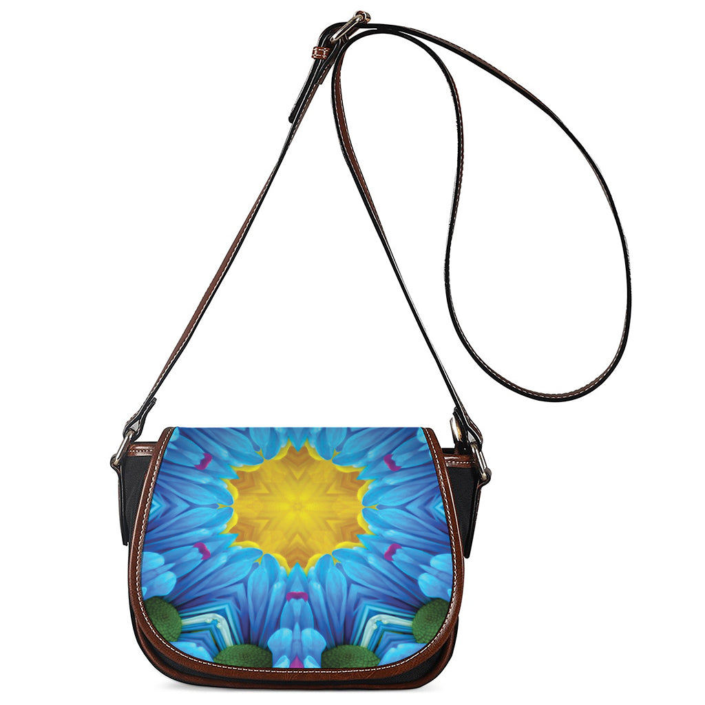 Blue And Pink Flowers Kaleidoscope Print Saddle Bag