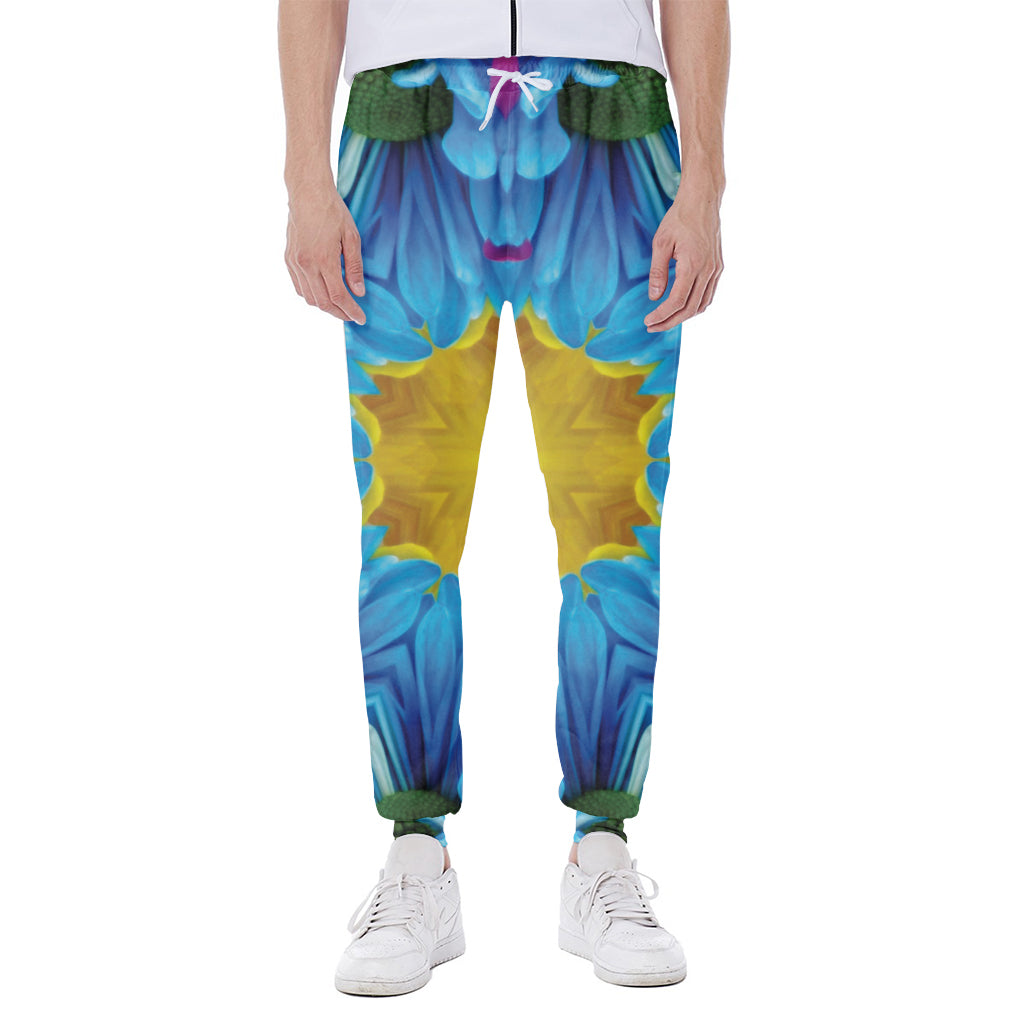 Blue And Pink Flowers Kaleidoscope Print Scuba Joggers