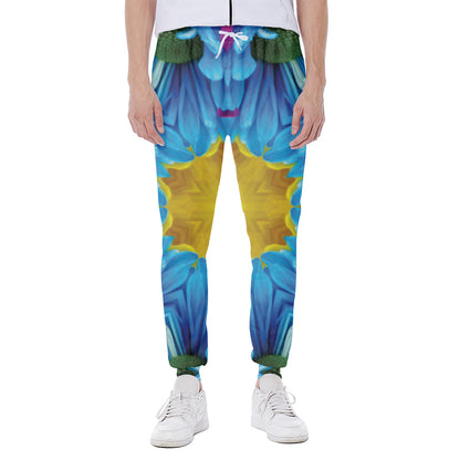 Blue And Pink Flowers Kaleidoscope Print Scuba Joggers